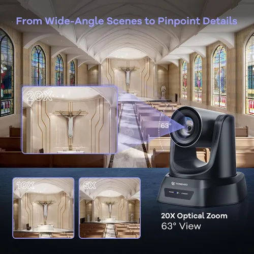 Vista 4 de TONGVEO Cámara PTZ Zoom Óptico 20X HDMI IP Transmisión en Vivo SDI USB3.0 1080P 60fps PoE Compatible con Servicios Religiosos Adoración Educación