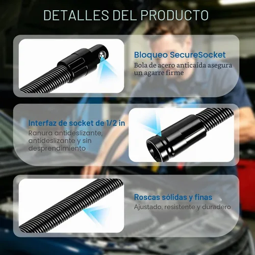 Vista 5 de Extensor de extensión de eje flexible de 1/2, extensor giratorio de 360° para trinquete y llave eléctrica, herramienta de accionamiento manual