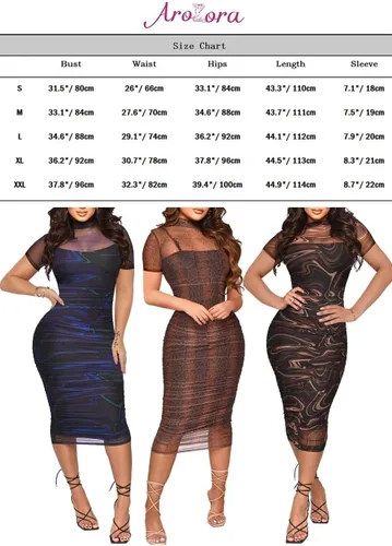 Vista 2 de Aro Lora Conjunto sexy de 3 piezas para mujer, de malla transparente, manga larga, mini vestido y camisola