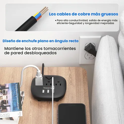 Vista 6 de Regleta de alimentación de 3 tomas y 3 puertos USB con control de interruptor, estación de carga de escritorio con cable de extensión de 5 pies