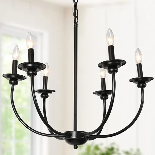 Vista 10 de Candelabro negro, lámpara de granja, lámpara de campo francés de 2 niveles y 9 velas para sala de estar, vestíbulo, dormitorio