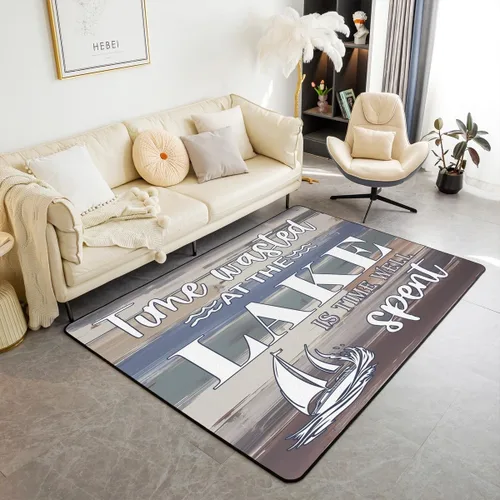 Vista 12 de Lake House - Alfombra rústica de 3 x 5 pies para niños, para sala de estar, para niños y niñas, decoración de reglas del lago, alfombra decorativa