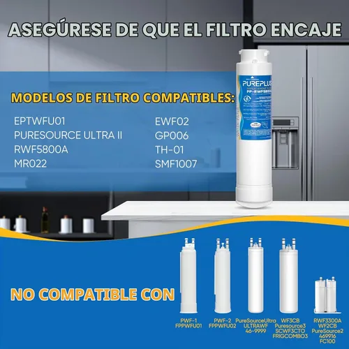 Vista 2 de PUREPLUS EPTWFU01 Filtro de agua para refrigerador, compatible con Frigidaire EWF02, GP006, Pure Source Ultra II, RWF5800A, paquete de 4