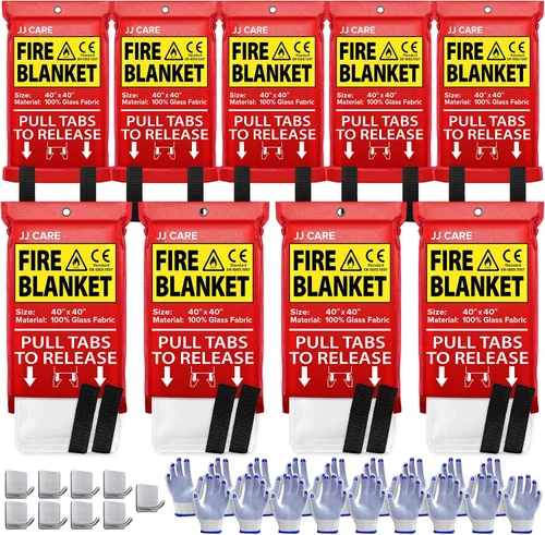 Vista 11 de JJ CARE Manta contra incendios – 2 paquetes con ganchos y guantes – Manta de emergencia contra incendios para el hogar y la cocina, mantas