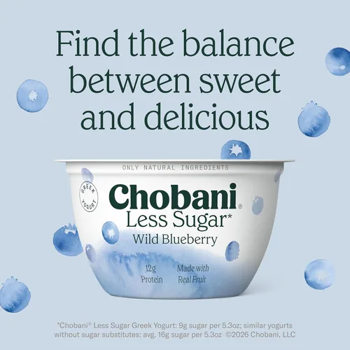 Vista 6 de Chobani Menos Azúcar Yogur griego bajo en grasa Arándano silvestre 5.3oz
