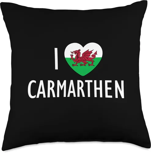 Vista 4 de I Love Carmarthen Wales Flag Heart Dragon Welsh Throw Pillow