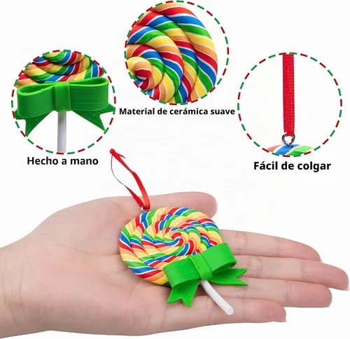 Vista 3 de codree 8 PCS Adornos de Piruletas de Navidad - Adornos Colgantes de Piruletas Arcoíris - Adornos de Arcilla Polimérica de Dulces Navideños para A-8