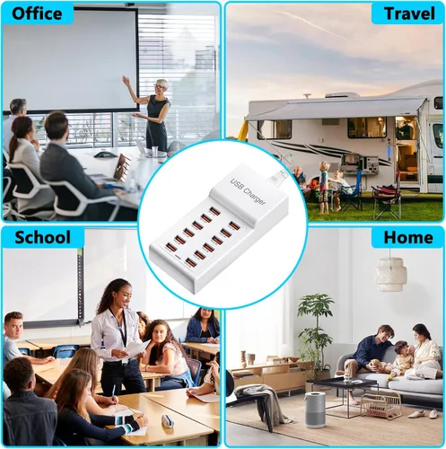 Vista 7 de Estación de carga USB de 50 W (10 A), 12 puertos, carga de escritorio USB, bloque de carga múltiple, concentrador USB compatible con iPhone