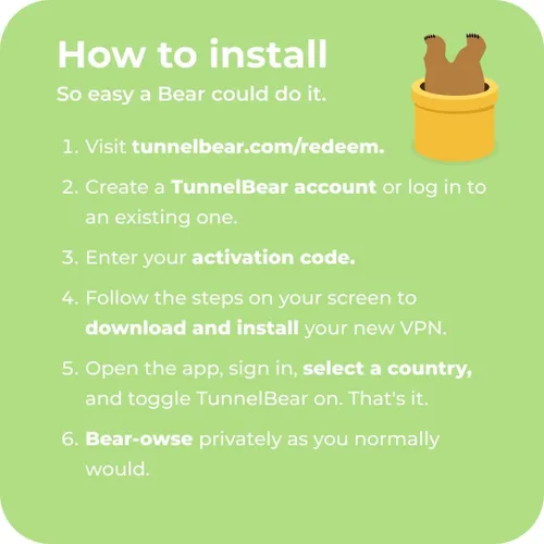 Vista 7 de TunnelBear VPN Software, 1-Year Subscription, Unlimited Data and Devices