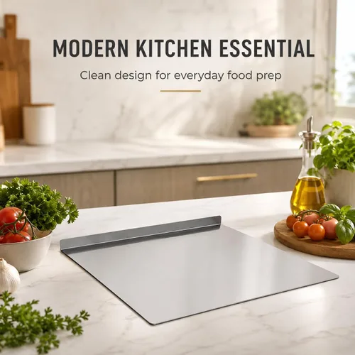 Vista 6 de Tabla de cortar de acero inoxidable con labio, tabla de cortar de metal de 15 x 11 pulgadas para encimera de cocina, tabla de preparación
