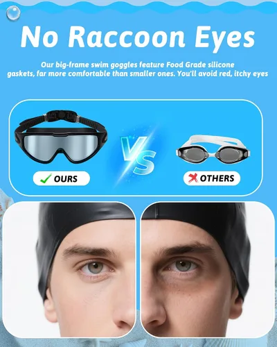 Vista 2 de Gafas de natación antivaho anti UV, visión amplia y sin fugas, gafas de natación y gorro de natación para hombres, mujeres, adultos y jóvenes