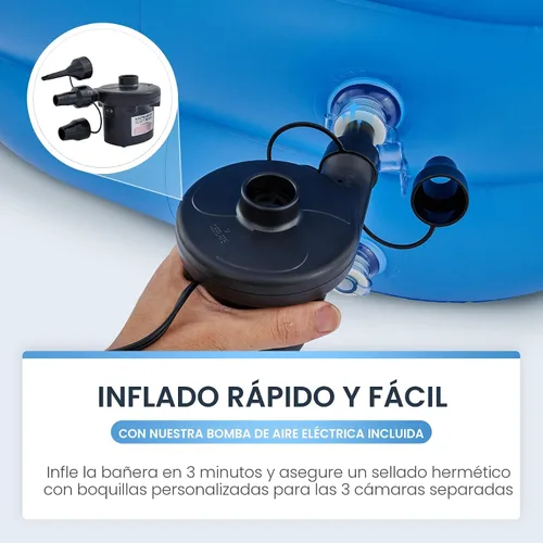 Vista 7 de Tina portátil CO-Z plegable e inflable, de PVC, con bomba de aire eléctrica Azul
