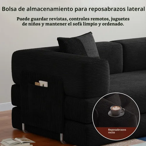 Vista 6 de Sofá cama sin hueso de 78.8 pulgadas para sala de estar, sofá Negro