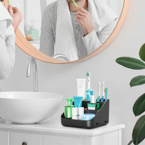 Vista 2 de Chintu Portacepillos de dientes para baño, organizador de encimera de baño, soporte eléctrico para cepillado de dientes, 6 ranuras para organización