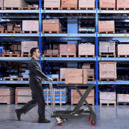 Vista 8 de VEVOR Carro de mesa de elevación hidráulica, capacidad de 500 libras, altura de elevación de 28.5 pulgadas, mesa de elevación manual de tijera
