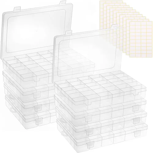 Vista 7 de Caja Organizadora de Plástico Transparente de 36 Cuadrículas con Divisores de Compartimentos Ajustables, Caja de Colección de Rocas para Cuentas