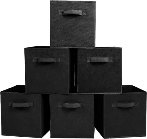Vista 23 de PowerKing Cubos de almacenamiento plegables con asas, contenedores plegables de tela para estantes de armario, contenedores de almacenamiento