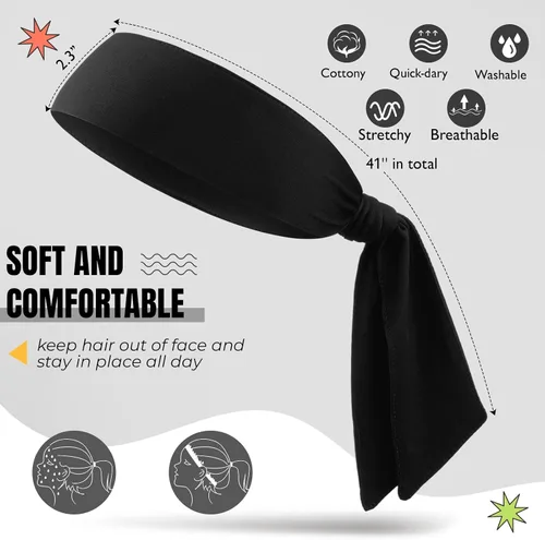 Vista 2 de Hiboom Paquete de 18 diademas deportivas para hombres y mujeres, diademas de karate ninja, bandas elásticas para el cabello para jugar tenis