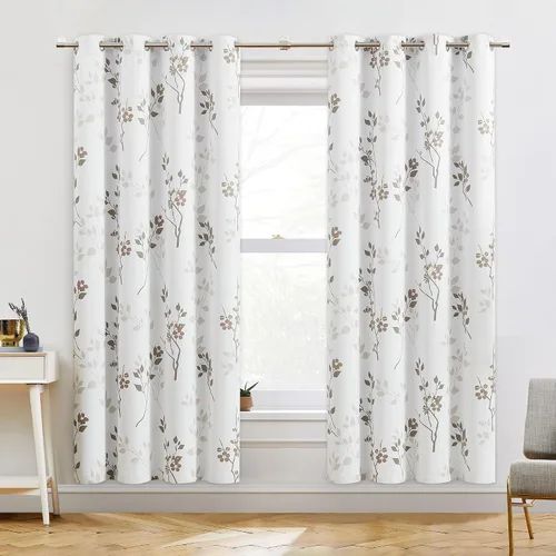 Vista 29 de Beauoop Cortinas Florales 100% Opacas de 54 Pulgadas de Largo, 2 Paneles para Dormitorio, Sala de Estar, Azul Gris y Blanco con Patrón de Flores