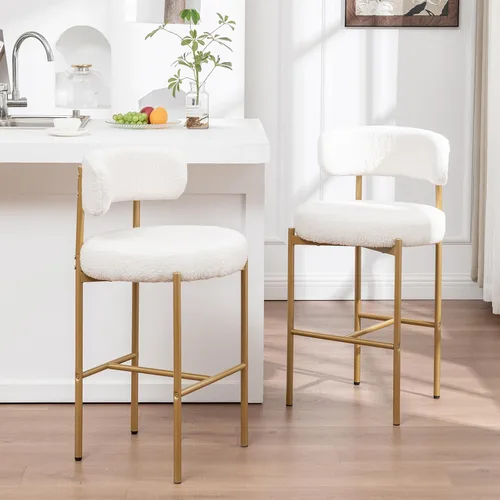 Vista 13 de Cinxzar Taburetes de Bar Boucle Juego de 2, Taburetes de Bar de Altura de Mostrador Beige con Respaldos, Taburetes Modernos para Isla de Cocina