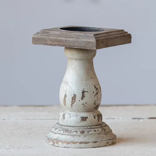 Vista 2 de Candelabro de madera blanco, candelabros decorativos para mesa, soporte de vela de pilar rústico, centros de mesa para comedor, candelabro Shabby