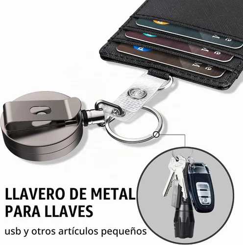 Vista 4 de Carrete Portainsignias Retráctil de Metal Resistente con Clip para Cinturón y Llavero, Soporte Vertical Transparente Impermeable para Tarjetas