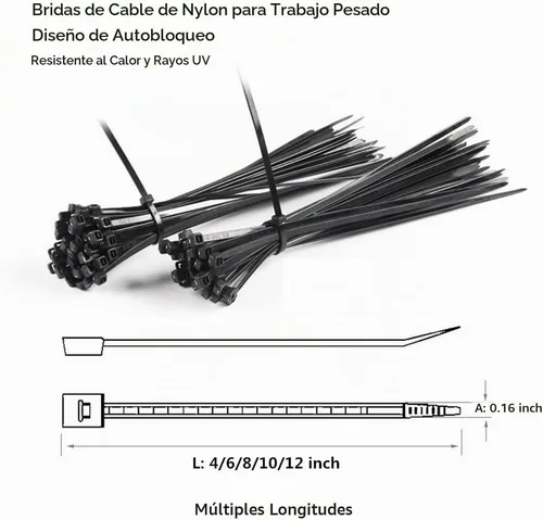 Vista 2 de Bridas de cable con cierre de cremallera, 500 paquetes de bridas de cable de nailon de cierre automático de 4+6+8+10+12 pulgadas de ancho 0.16
