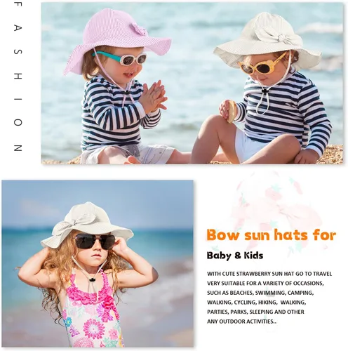 Vista 98 de Sombrero de sol para bebé niña con UPF 50+ sombrero de playa ajustable para exteriores con ala ancha
