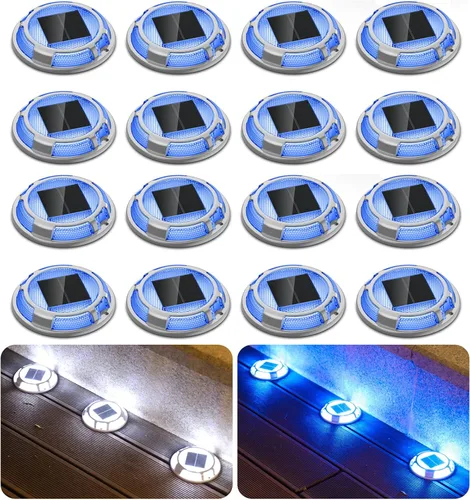 Vista 11 de Luces Solares para Entrada de Vehículos Luces de Muelle Impermeables Paquete de 4, 2 Colores en 1, Luces LED Solares de Cubierta para Exteriores