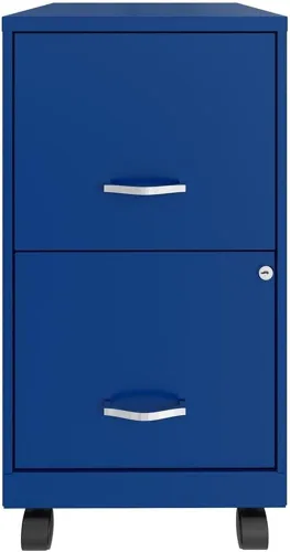 Vista 2 de UrbanPro Archivador móvil de metal de 18 pulgadas con 2 cajones, acabado azul, suspensión de deslizamiento suave, almacenamiento de letras