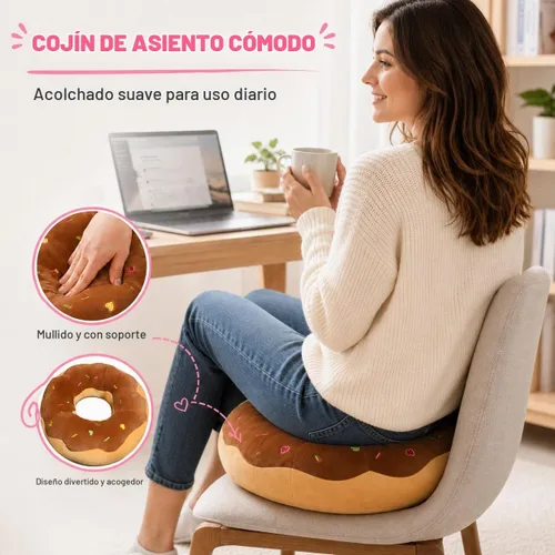 Vista 4 de ChezMax Almohada redonda de 16 pulgadas, suave cojín decorativo con forma de rosquilla de chocolate, cómodo cojín de felpa divertido y lindo relleno