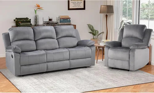Vista 18 de EBELLO Juego de sofá reclinable manual, moderno juego de muebles reclinables de microfibra para sala de estar, incluye 2 sillas reclinables y 1 sofá