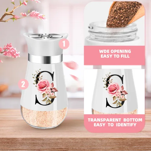 Vista 3 de Juego de salero y piminero, decoración de cocina negra de 4 oz, dispensador de especias clásico de acero inoxidable y vidrio, diseño recargable