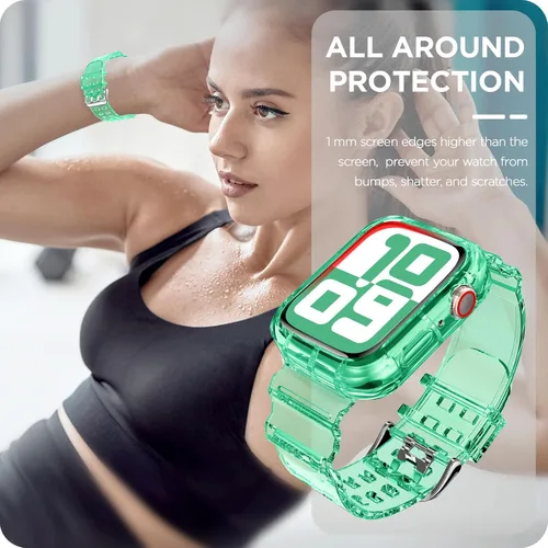 Vista 83 de DABAOZA - Correa transparente compatible con Apple Watch con estuche protector, correa deportiva de TPU con brillo para mujeres y hombres