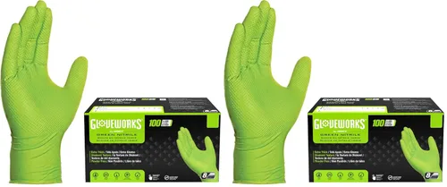 Vista 13 de GLOVEWORKS Guantes verdes HD, desechables de 8 mil, agarre de diamante elevado resistente, sin látex, guante mecánico, mediano, 2 cajas de 100