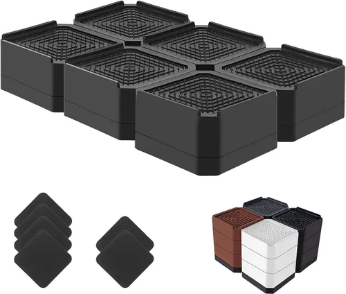 Vista 10 de Elevadores de cama resistentes, bloques elevadores de muebles ajustables de 1.5, 3, 4.3 pulgadas para patas de sofá, mesa, escritorio, refrigerador
