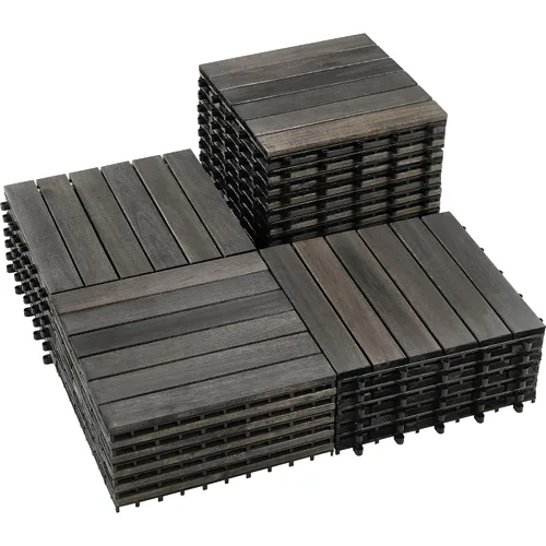 Vista 13 de PrimeZone - 9 azulejos entrelazados de madera de acacia sólida para terraza, patio, 12 x 12 pulgadas, impermeables, para interiores y exteriores