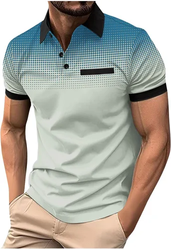 Vista 18 de Mens Shirts Casual Stylish Button Down Short Sleeve Polo Shirt Summer Vacation Shirts Loose Athletic Pullover Tee