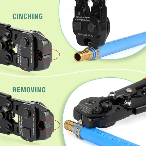 Vista 4 de iCrimp Herramienta de trinquete PEX Cinch&Remove para abrazaderas de acero inoxidable con 50 abrazaderas de 1/2 pulgada