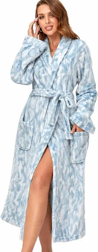 Vista 24 de RONGTAI - Bata de baño de felpa para mujer, batas largas y cálidas de felpa para damas, bata de noche de felpa, ropa para dormir Negro