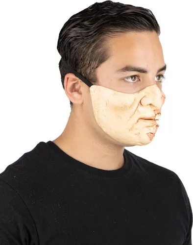 Vista 4 de Ghoulish Productions Máscara de 2 caras de bozal. Máscara de látex de media cara rasgada. Máscara de látex de talla única para adultos. Línea