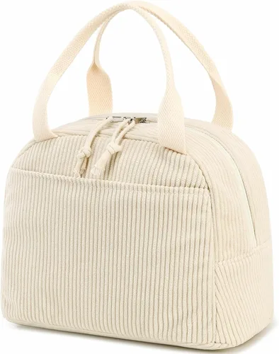 Vista 16 de Bluboon Bolsa de almuerzo para mujer, bonita bolsa de almuerzo de pana con correa para el hombro, reutilizable, aislada, gran capacidad