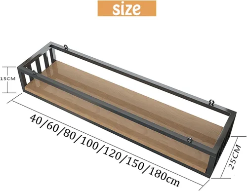 Vista 2 de Percha de hierro negro de estilo industrial, estante de madera, soporte de flores, estantes para colgar en la pared, marco rectangular decorativo