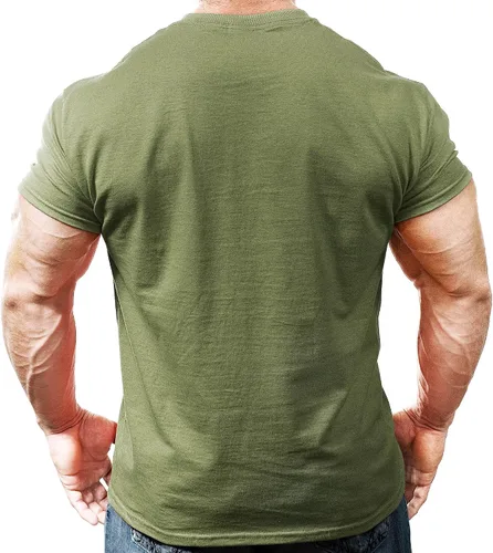 Vista 2 de Monsta Clothing Co. Camiseta deportiva para gimnasio (HRD-LVN HardLivin) para hombre (G:MG) verde militar, Verde(Military Green)