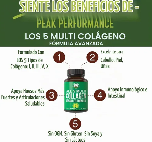 Vista 2 de Peak Performance Las 5 cápsulas de colágeno múltiple para mujeres y hombres