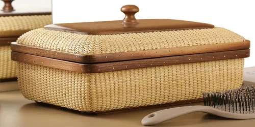 Vista 7 de Rectangular con tapa hecha a mano Nantucket cesta bastones de caña finamente tejida para el hogar, cestas de almacenamiento y contenedores Artes
