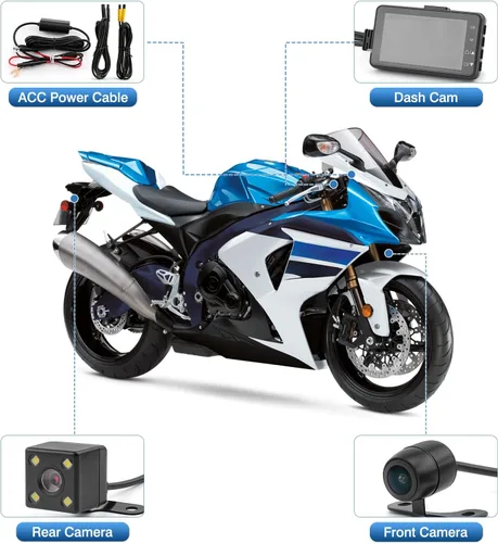 Vista 7 de Cámara de salpicadero de motocicleta con doble cámara de visión nocturna impermeable 1080P y pantalla de 3 pulgadas, grabadora de conducción