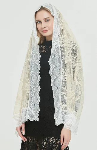 Vista 27 de Bufanda de encaje floral vintage de pestañas capilla velo mantilla infinito latino masa S04