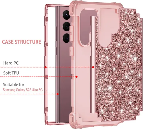 Vista 2 de LONTECT Funda para Galaxy S22 Ultra 5G, de tres capas, a prueba de golpes, resistente, híbrida, resistente, funda protectora de alto impacto