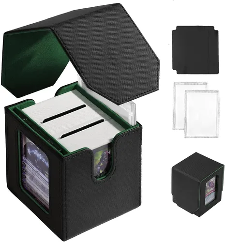 Vista 11 de MTG Caja de Mazo para Commander Display, Estuche de Mazo de Cartas que Cabe 100 Cartas con Doble Funda, Caja de Almacenamiento de Cuero Magic Negro